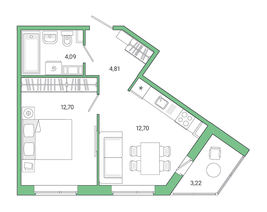 1-комнатная квартира 37.52 м², 1/8 эт., ЖК «Jaanila Drive»
